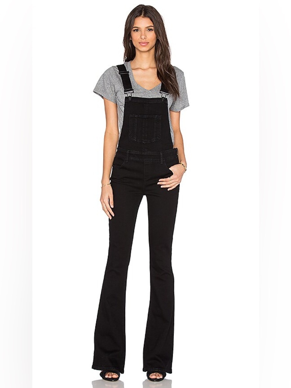 Paige Tavie Denim Flared Sleeveless Jumpsuit Overalls Black Size 29